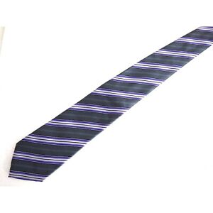 Q Brand Mens Purple Grey Diagonal Striped Necktie Tie 100% Silk Italy 61" Long