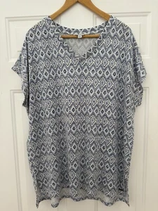 Orvis Women's V-Neck Blue & White Ikat Tunic Top - Size XL - Picture 1 of 3