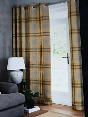Next Ochre ASHLEY Check Fully Lined Eyelet Curtains 228(W)x229(L)cm £195 - Image 1 of 4