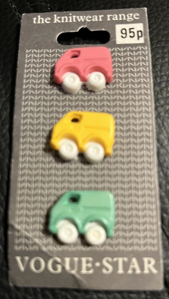 3 Colour Button 20mm Novelty Pink Yellow Green Van Sewing Art - Image 1 of 1