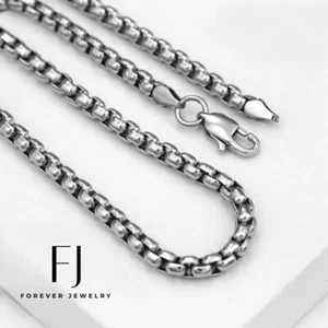 Men's Silver Stainless Steel 24"x 3mm Box Chain Mini Necklace*Unisex + BOX - Picture 1 of 2