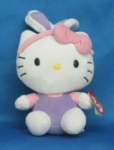 TY Hello Kitty Easter Bunny Beanie Baby Purple Ears 9 in - MINT con MINT TAGS - Imagen 1 de 5