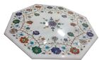 24" Marble Coffee Side Table Top Semi Precious Stones Inlay Work Home Decor