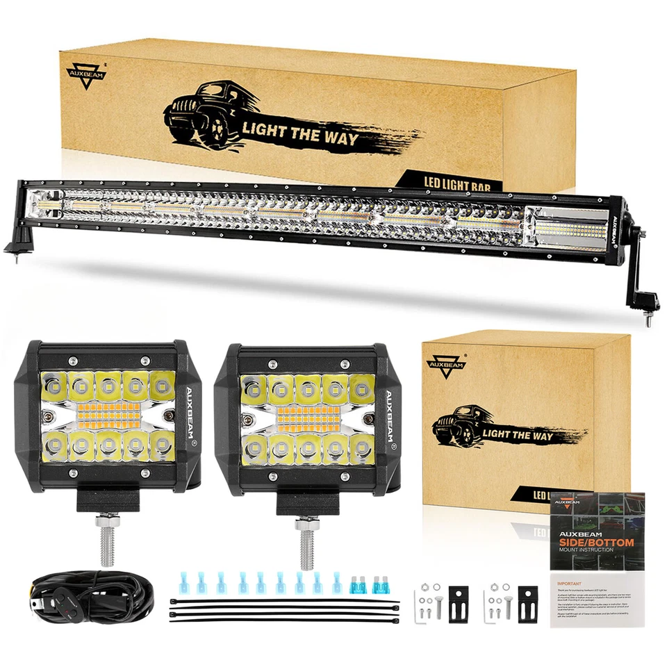 AUXBEAM 42" Curved LED Light Bar + Pods White Flash Amber Strobe for Dodge Ram Foto 1 de 4