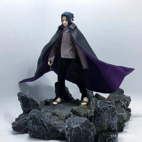 1/12 Custom Black Purple Wired Cape Cloak for 6" SHF Uchiha Sasuke (No figure) Cover