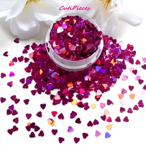 Nail Art Glitter *Pink Hearts* Holographic Magenta Hot Pink Wax Spangle Pot V3 - Picture 1 of 3