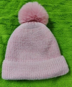 Little girls’ pink pom pom Beanie hat Soft Plush Lined - Picture 1 of 2