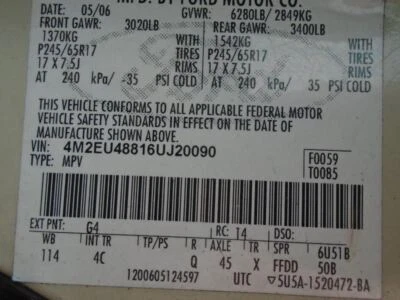 Puntal trasero excluyendo Sport Trac con tercera fila de asientos para 06-10 EXPLORER 1669762 Foto 1 de 4