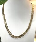 Vintage Gold Tone Braided Herringbone Chain Spring Ring Clasp Necklace