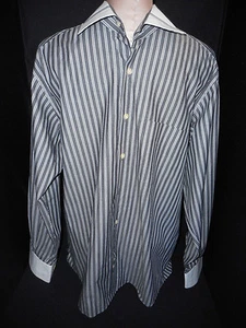 Famozo Mens Long Sleeve Dress Shirt French Cuffs Size 15//2 Medium Gray & White - Picture 1 of 11