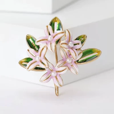 Broche floral vintage dorado púrpura esmalte perla flor prendedor regalo verano joyería Foto 1 de 4