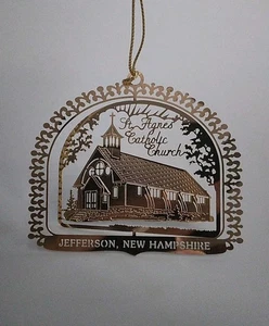 Chiesa cattolica di Sant'Agnese Jefferson NH 24k ottone oro ornamento natalizio 3D - Foto 1 di 4