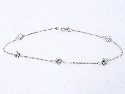 14K White Gold on Silver .925 10" Solid By the Yard Stone Ankle Bracelet Anklet - Image 1 of 4