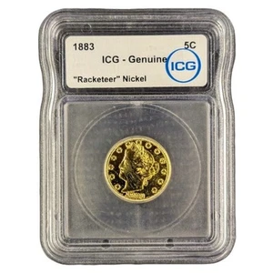 1883 Liberty V "Racketeer" Gold-Plated Nickel w/ NO CENTS ICG Genuine - Picture 1 of 2