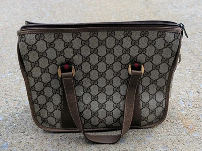 Vtg 1980s Gucci Accessory Collection GG Web 2 Way Travel Bag Monogram Canvas - Image 1 of 4