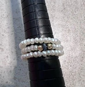 Weiße Süßwasserperlen Perlen Wickel Memory Draht Ring Gold Kugeln? Blue Stone C9 - Bild 1 von 8