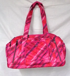 LUG - PROPELLER Bright Pink Plaid Stripes Gym Weekend Diaper Travel Bag - Picture 1 of 9