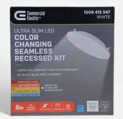 Commercial Electric 6" Infiniedge LED Canless Recessed Light White Adj CCT - Image 1 of 4