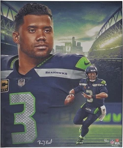 Russell Wilson Seahawks Stretched 20x24 Giclee-Created by Brian Konnick-LE 25 - Picture 1 of 1