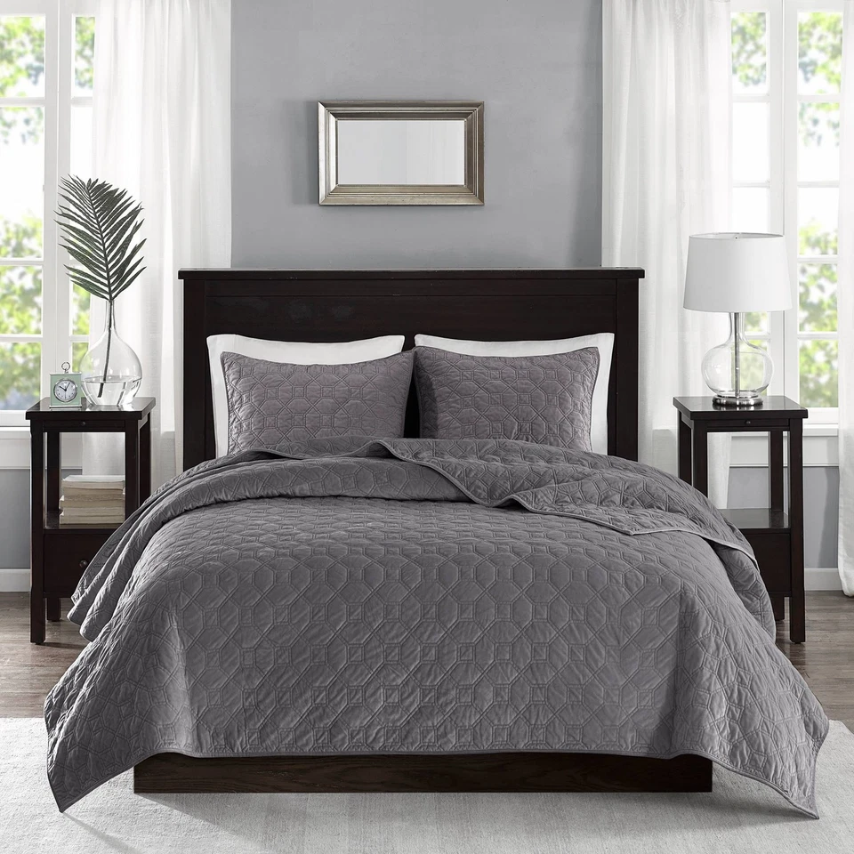 Harper Gray Solid Full/Queen 3-Piece Coverlet Set - Image 1 of 1
