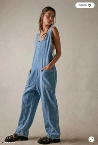 Free People We the Free High Roller Jumpsuit overall denim jeans sz M women's - Picture 1 of 6