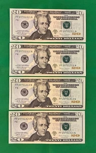 UNCIRCULATED TWENTY DOLLAR BILLS SERIES 2017A $20 SEQUENTIAL NOTES LOT of 4 - Picture 1 of 7