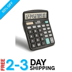 Sleek Black Desk Calculator with Embossed Buttons - Solar & Battery Powered - Picture 1 of 11