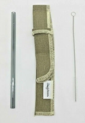 Pajita de vidrio reutilizable Simply Straws gris oscuro con funda y limpiador TF Foto 1 de 4
