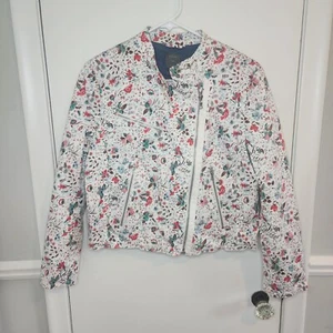 Gap Women's Moto Jacket Size Large Petite Floral Biker Zipper Pockets Lined - Picture 1 of 6