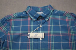 SOUTHERN TIDE Men Deep Water Blue Plaid SKIPJACK LOGO Trim Fit Shirt NWT M $100 - Picture 1 of 6