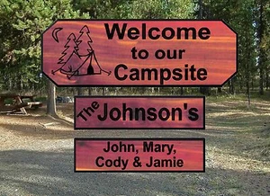Personalized Custom Carved Camping Cedar Wood Sign Rustic Plaque Home Decor - Picture 1 of 6