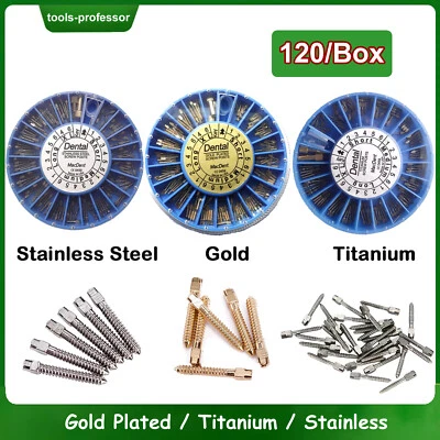 Conical Screw Post Kit Dental 120 Posts Titanium/Gold/S.S Plated Root Canal Pins - Image 1 of 4