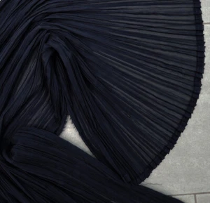 Chiffon Plisse Pleat Fabric Wrinkle Crinkle Sheer Transparent Navy Blue 46W 0.8y - Picture 1 of 9
