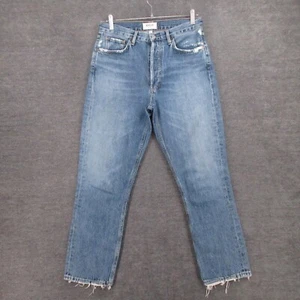 Agolde Jeans Womens 28 Riley Straight Distressed Stone Wash Blue Button Fly - Picture 1 of 13