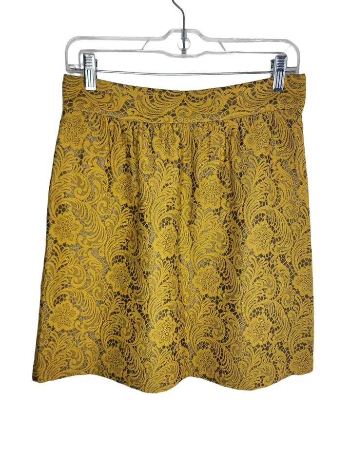 Tibi New York Mustard Yellow Paisley Floral Lace Mini Skirt Women's Size 6 - Imagem 1 de 4