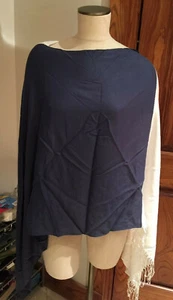 NWT Colombo Silk Blend Blue and White Fringed Poncho Blouse  - Picture 1 of 4