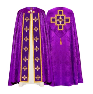 Liturgical Gothic Cope Vestment with Cross and Matching Stole - Picture 1 of 28
