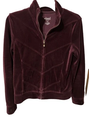 Relaxed Charter Club Womens Size P/P Purple Velour  Zip Up W/ /Slash Pockets ￼ - Image 1 of 4