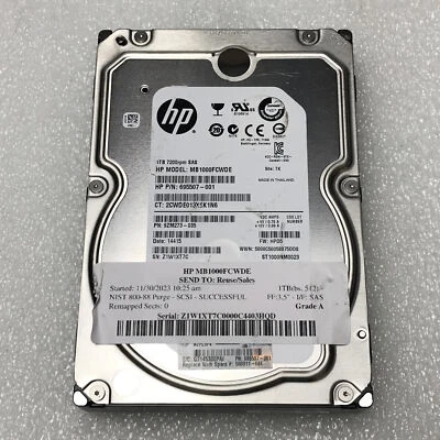 HP MB1000FCWDE 1TB 1000GB 3.5" SAS Internal Server Drive HDD Grade A Tested - Image 1 of 4