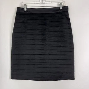 Falda lápiz H&M para mujer talla 12 plisada satinada hasta la rodilla tiro medio negra - Imagen 1 de 12