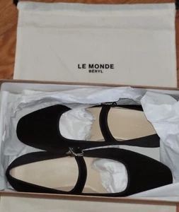 NIB- $525 Le Monde Beryl Mary Jane Black Velvet Flat sz  39.5 / 9.5 US - Picture 1 of 5