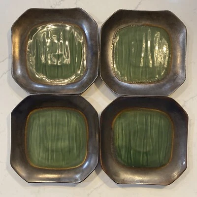 Mystic Passage Home Collection Square Plates Set of 4 Green Jade Stoneware - Image 1 of 4