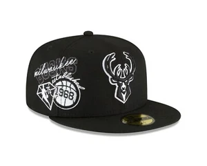 Milwaukee Bucks New Era Back Half Team 59FIFTY Fitted Hat - Black & White - Picture 1 of 7