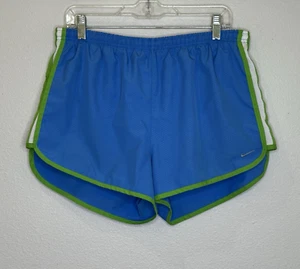 Nike Dri Fit Running Shorts Womens Size Large Blue Green Elastic Waist w/ Briefs - Picture 1 of 8