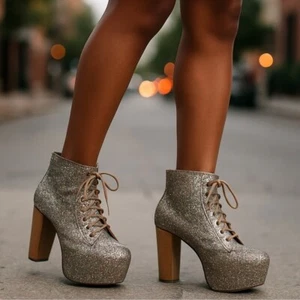 Jeffrey Campbell Lita Boots Multicolor Glitter Women 9.5M Lace-Up - Picture 1 of 9