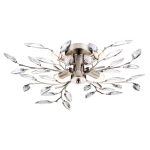 Modern Birch 4 Light Semi Flush Satin Chrome Ceiling Light with Clear Leaves ... - Picture 1 of 1