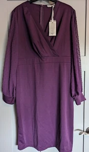 Grace Karin Womens Bright Purple Formal Dress Chiffon Puff Sleeves Size 2XL NWT! - Picture 1 of 21