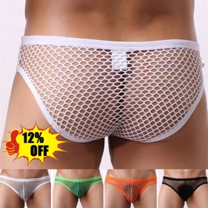 Męskie siatkowe figi Bikini Seksowne Przejrzyste Stroje kąpielowe Bielizna Impreza Pnie Odzież plażowa - Zdjęcie 1 z 28