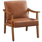 Alden Mid-Century Modern Accent Chair with Wooden Frame, Faux Leather