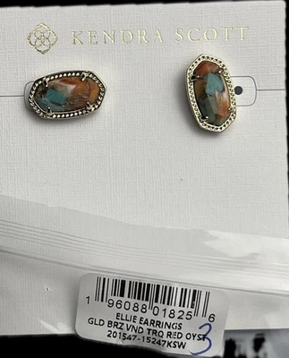 Kendra Scott Ellie VTG Gold Etch Frame Stud Earrings Bronze Veined 9608801825 -3 - Image 1 of 4